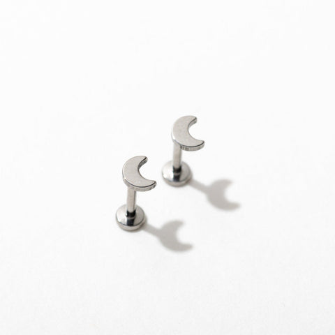 Tiny Moon Flat Back Stud Earrings