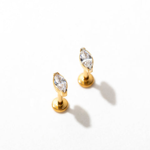Tiny Marquise Flat Back Stud Earrings CZ