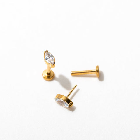 Tiny Marquise Flat Back Stud Earrings CZ