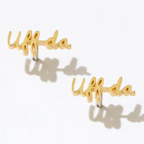 Tiny Uff da Script Stud Earrings Sterling Silver