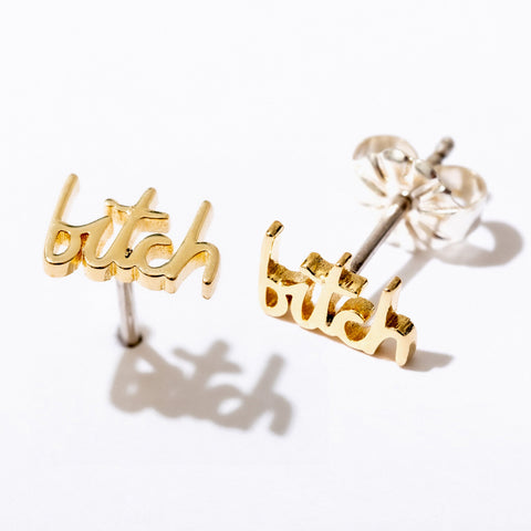 Bitch Script Stud Earrings