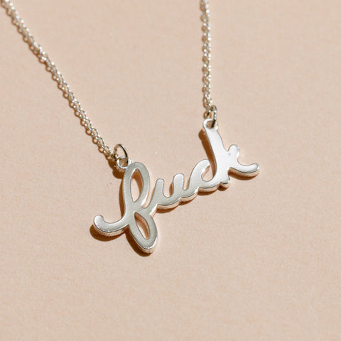 Fuck Script Necklace Sterling Silver