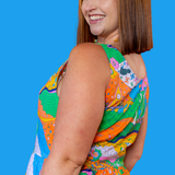Landscape Print Fit & Flare Midi Dress in Rainbow Farm