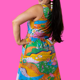 Landscape Print Fit & Flare Midi Dress in Rainbow Farm