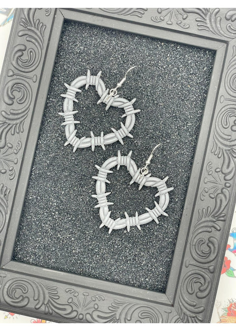 Tattoo Love Barbed Wire Heart Earrings