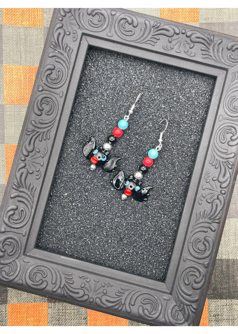 Salem Glass Bead Bat Earrings