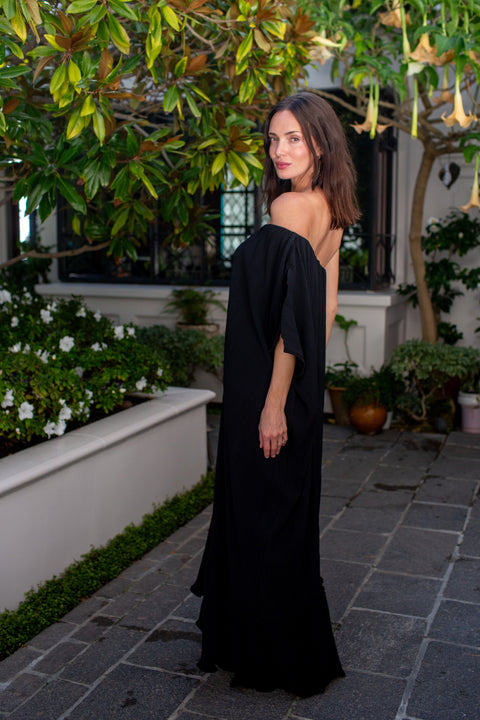 Tatjana One-Shoulder Maxi Dress in Black Diamond