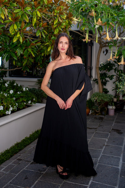 Tatjana One-Shoulder Maxi Dress in Black Diamond