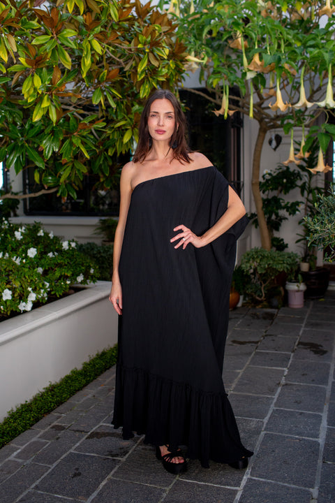 Tatjana One-Shoulder Maxi Dress in Black Diamond