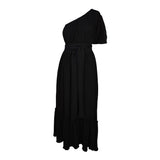Tatjana One-Shoulder Maxi Dress in Black Diamond