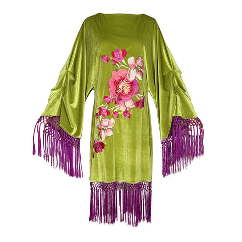 Brigitte Mini Fringe Dress in Citron Orchid