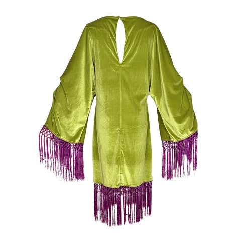 Brigitte Mini Fringe Dress in Citron Orchid