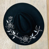 Vegan Felt Hat - XL Brim - Large Roses