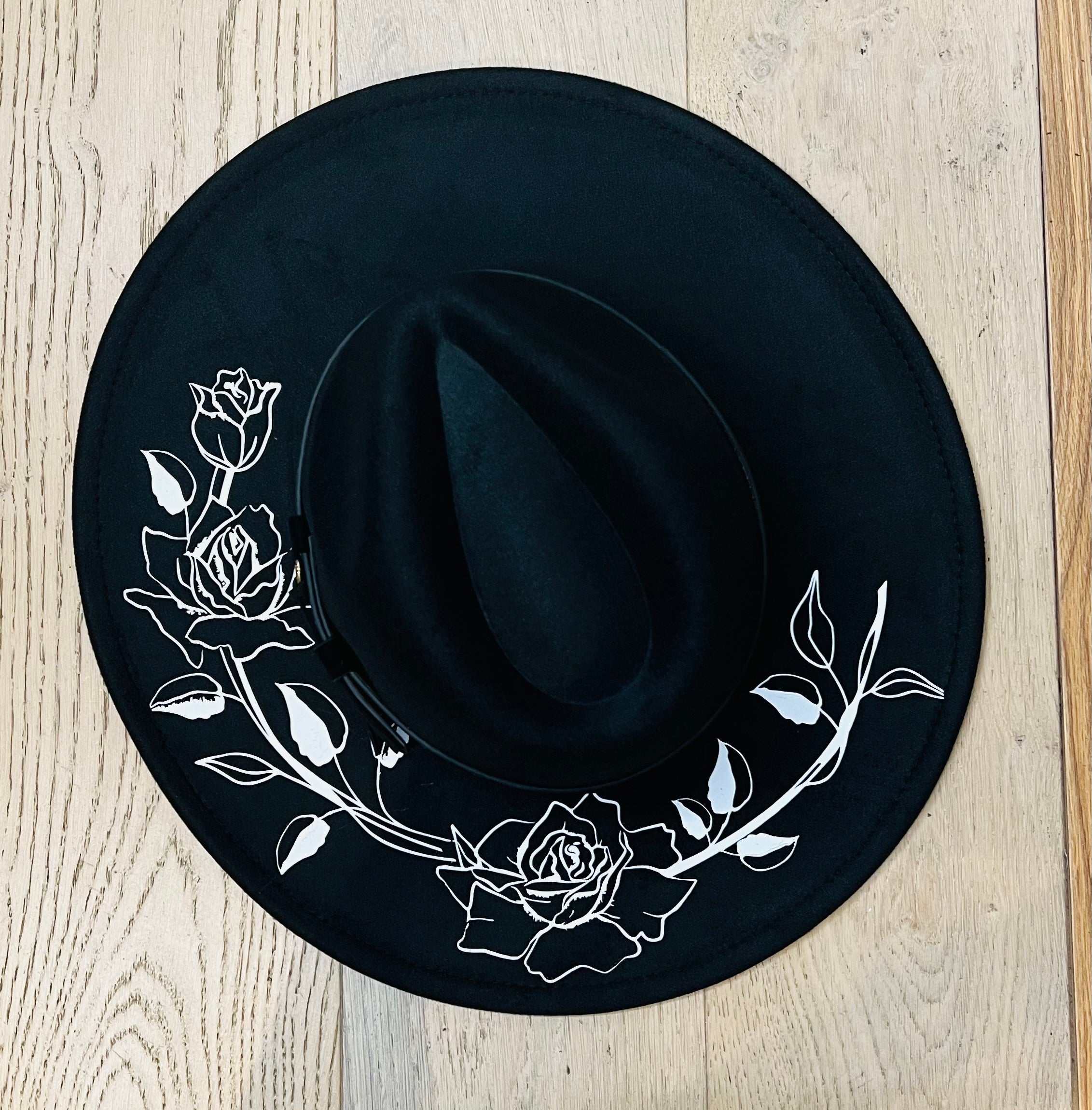 Vegan Felt Hat - XL Brim - Large Roses
