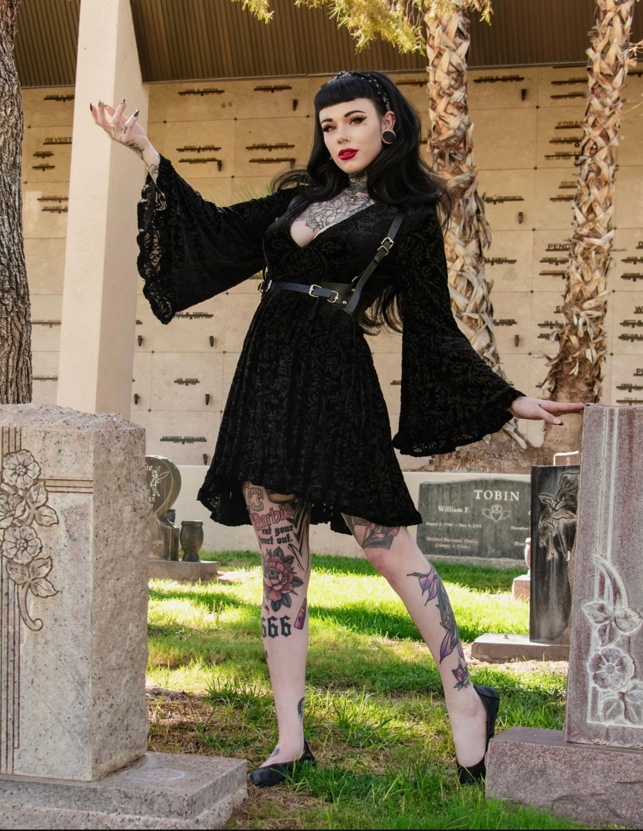 Nyx - Bell Sleeved Velvet Damask Dress with Harness – ModCloth