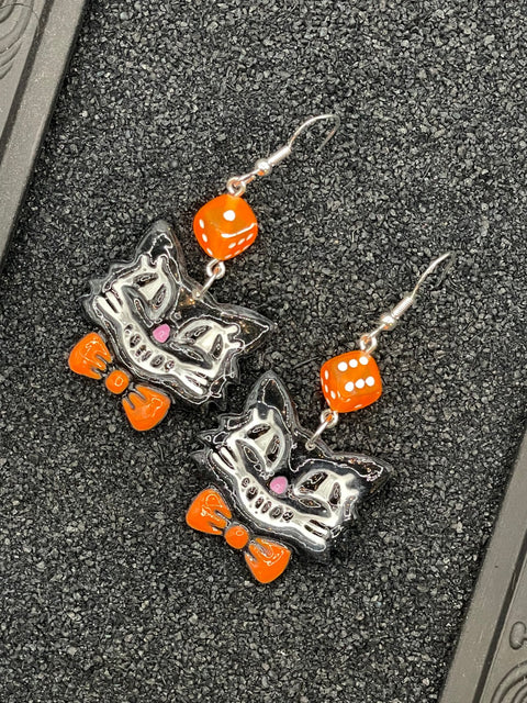 Retro Black Cat with Bowtie Earrings