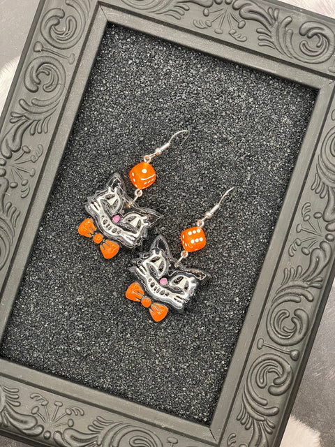 Retro Black Cat with Bowtie Earrings