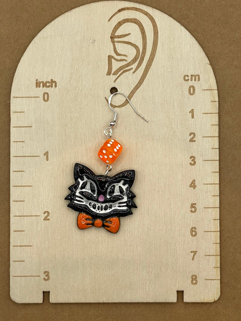 Retro Black Cat with Bowtie Earrings