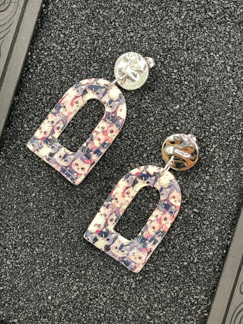 Cat Print Arched Dangle Earrings