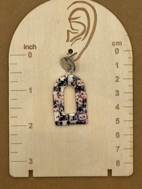 Cat Print Arched Dangle Earrings