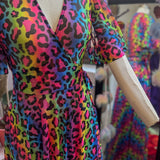 Lydia Wrap Dress in Rainbow Leopard Mesh