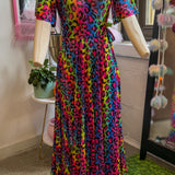 Lydia Wrap Dress in Rainbow Leopard Mesh