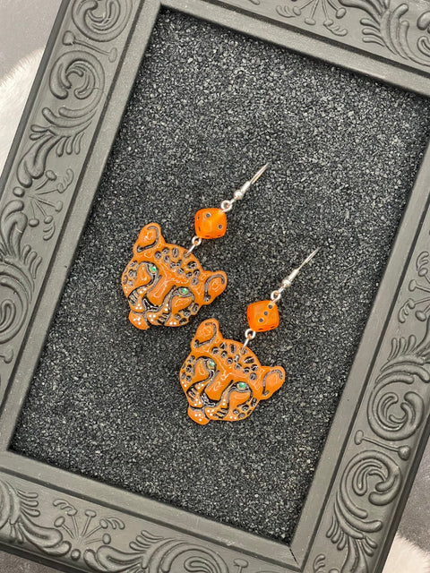 Tattoo Love Cheetah Head with Dice Earrings