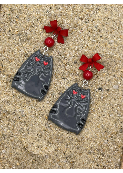 Chubby Kitty Cat with Bow Earrings