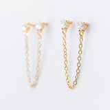 Double CZ Chain Stud Earrings