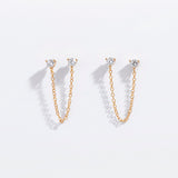Double CZ Chain Stud Earrings