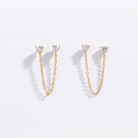 Double CZ Chain Studs