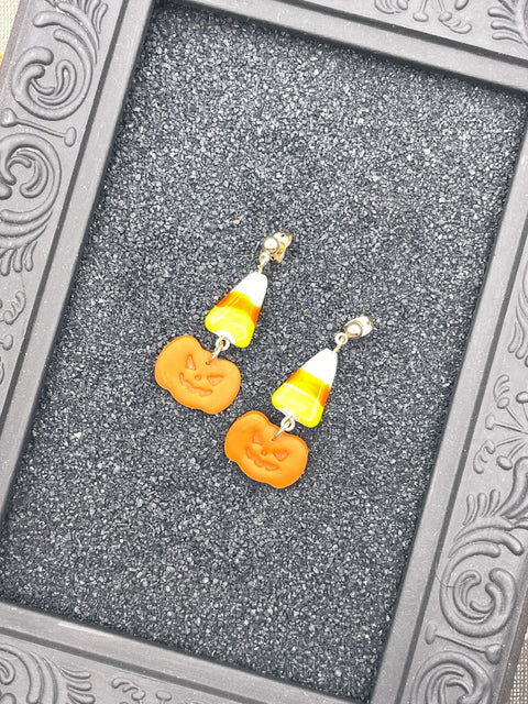 Salem Candy Corn Jack-O-Lantern Earrings