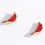 Red bird-shaped earrings on a white background