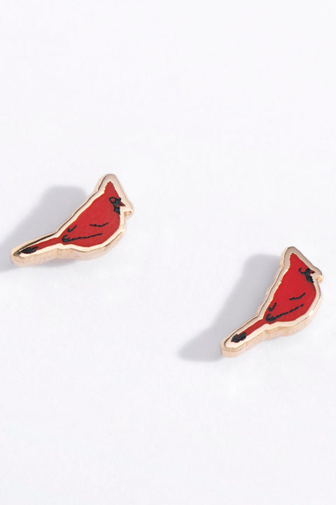 Red bird-shaped earrings on a white background