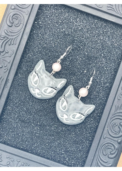 Pretty Kitty Black Cat Face Earrings