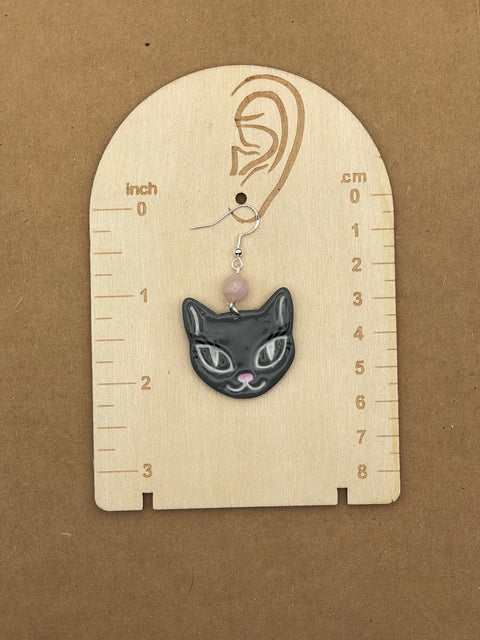 Pretty Kitty Black Cat Face Earrings