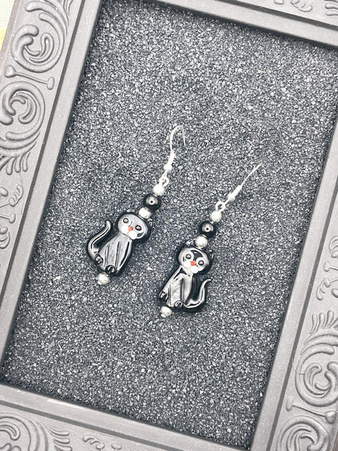 Salem Glass Bead Black Cat Earrings