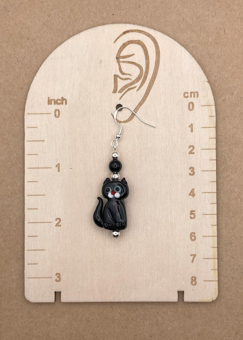 Salem Glass Bead Black Cat Earrings
