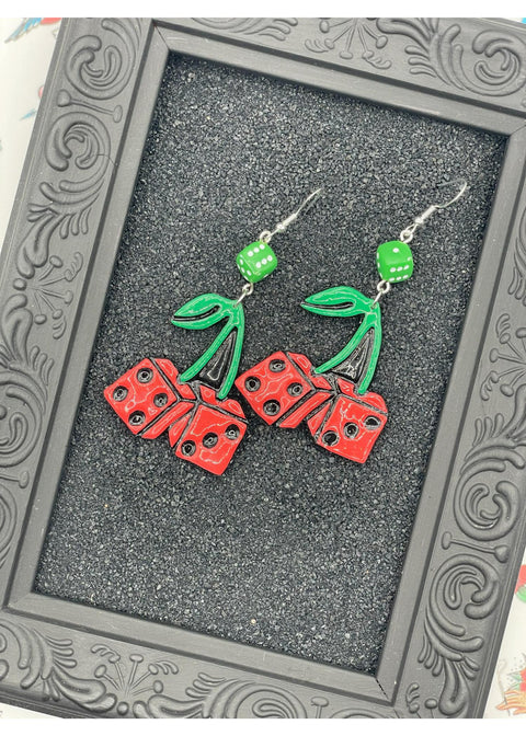 Tattoo Love Cherry Dice Dangly Earrings
