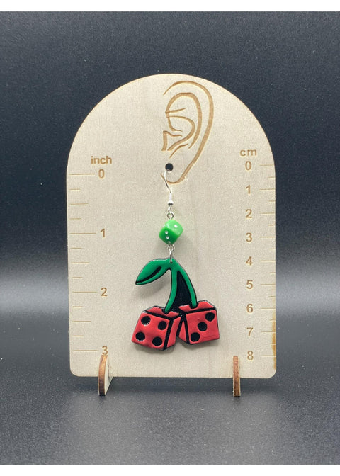 Tattoo Love Cherry Dice Dangly Earrings