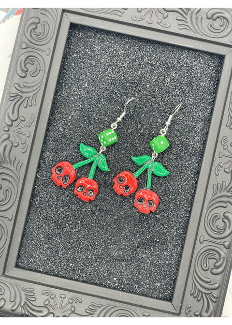 Tattoo Love Skull Cherry Earrings