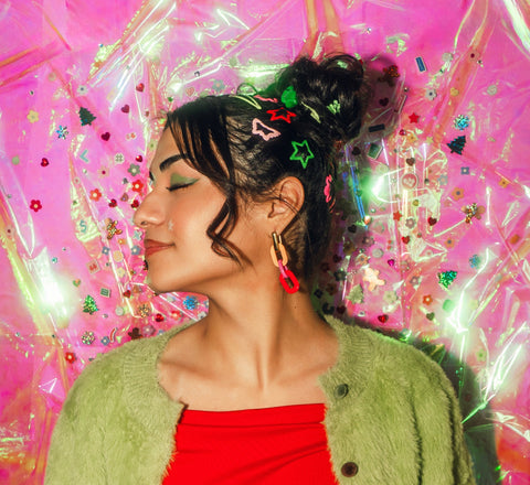 Color Block Acrylic Chain Huggie Hoop Charms