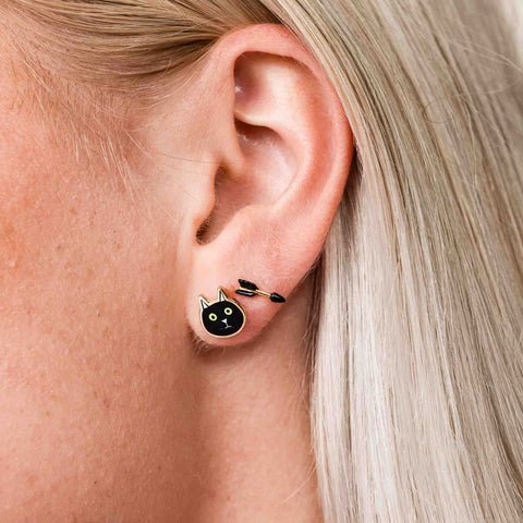 Tiny Black Arrow Stud Earrings Sterling Silver