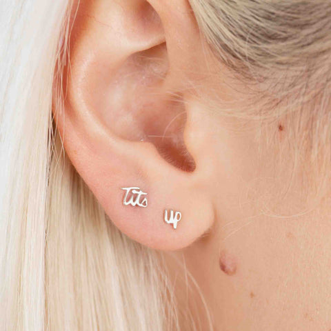 Tits Up Script Stud Earrings