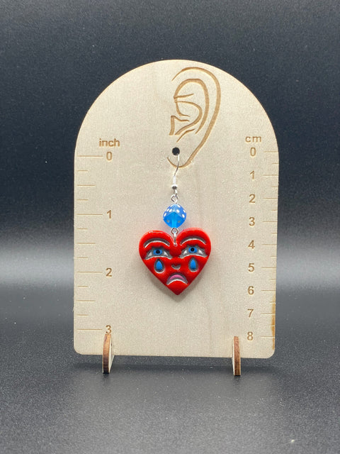 Tattoo - Crying Heart Earrings with Dice: Handmade Polymer Clay