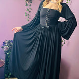 Lilith - Dark Cottage Goth Lace Up Jersey Dress