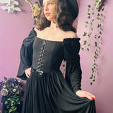 Lilith - Dark Cottage Goth Lace Up Jersey Dress