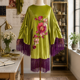 Brigitte Mini Fringe Dress in Citron Orchid