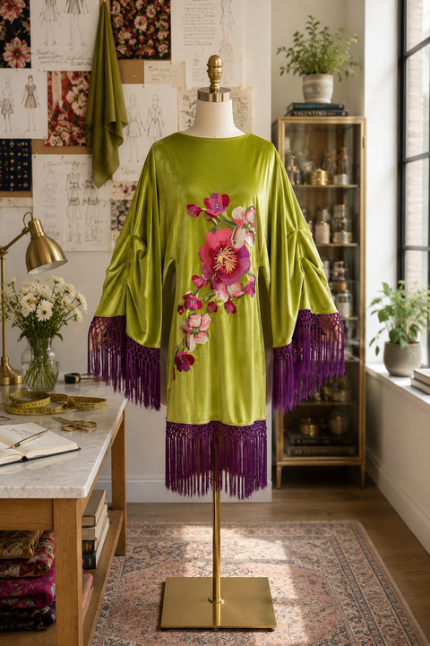 Brigitte Mini Fringe Dress in Citron Orchid