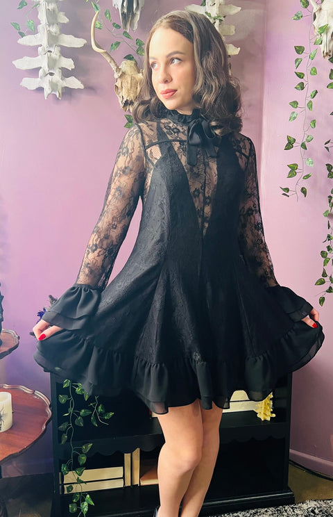 Nightshade - Dark Romantic Floral Mini Babydoll Dress